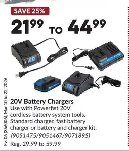 Princess Auto 20V Battery Chargers offer