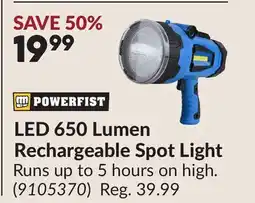 Princess Auto LED 650 Lumen Rechargeable Spot Light offer