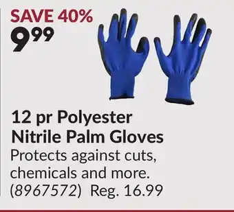 Princess Auto 12 pr Polyester Nitrile Palm Gloves offer
