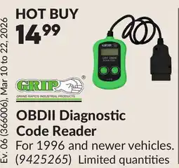 Princess Auto OBDII Diagnostic Code Reader offer