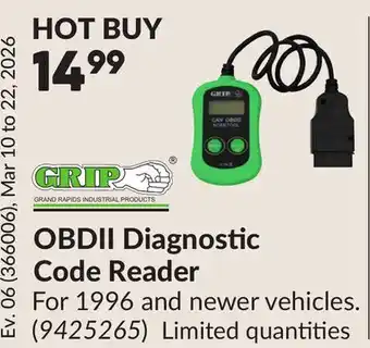 Princess Auto OBDII Diagnostic Code Reader offer