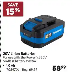 Princess Auto 20V Li-ion Batteries offer
