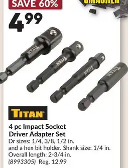 Princess Auto TITAN 4 pc Impact Socket Driver Adapter Set offer