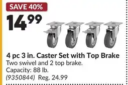 Princess Auto 4 pc 3 in. Caster Set with Top Brake offer