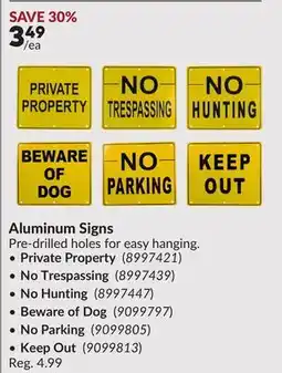 Princess Auto Aluminum Signs offer