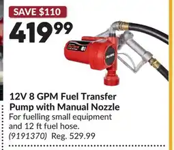 Princess Auto 12V 8 GPM Fuel Transfer Pump with Manual Nozzle offer