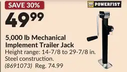 Princess Auto POWERFIST 5,000 lb Mechanical Implement Trailer Jack offer