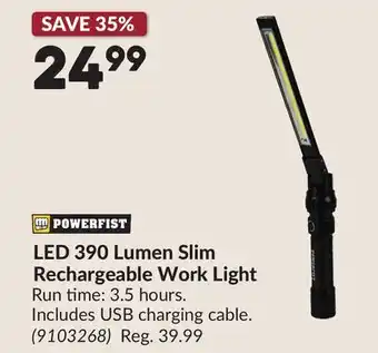 Princess Auto LED 390 Lumen Slim Rechargeable Work Light offer