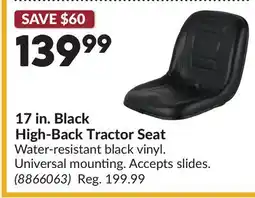 Princess Auto 17 in. Black High-Back Tractor Seat offer