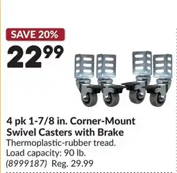 Princess Auto 4 pk 1-7/8 in. Corner-Mount Swivel Casters with Brake offer