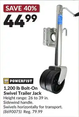 Princess Auto 1,200 lb Bolt-On Swivel Trailer Jack offer