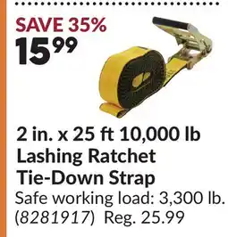 Princess Auto 2 in. x 25 ft10,000 lb Lashing Ratchet Tie-Down Strap offer