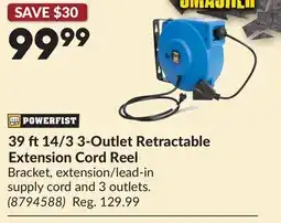 Princess Auto 39 ft 14/3 3-Outlet Retractable Extension Cord Reel offer