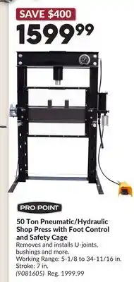Princess Auto 50 Ton Pneumatic/Hydraulic Shop Press with Foot Control and Safety Cage offer
