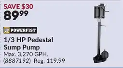 Princess Auto 1/3 HP Pedestal Sump Pump offer