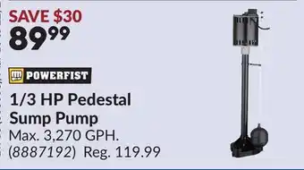Princess Auto 1/3 HP Pedestal Sump Pump offer