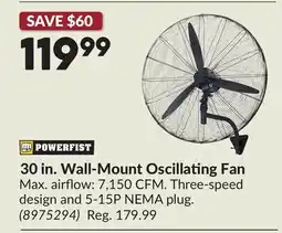 Princess Auto POWERFIST 30 in. Wall-Mount Oscillating Fan offer