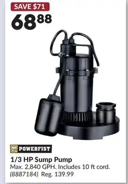 Princess Auto 1/3 HP Sump Pump offer