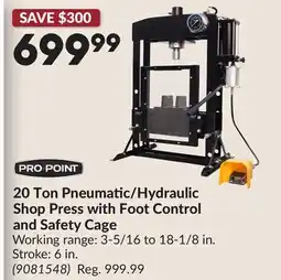 Princess Auto 20 Ton Pneumatic/Hydraulic Shop Press with Foot Control and Safety Cage offer