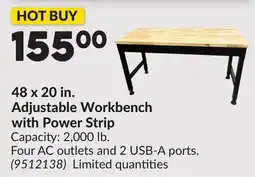 Princess Auto 48 x 20 in. Adjustable Workbench with Power Strip offer