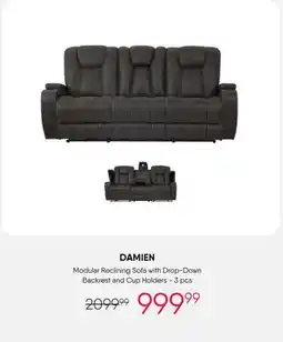 Meubles RD Damien - Modular Reclining Sofa with Drop-Down Backrest and Cup Holders - 3 pcs offer