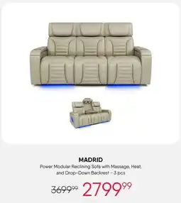 Meubles RD Madrid - Power Modular Reclining Sofa with Massage, Heat, and Drop-Down Backrest - 3 pcs offer