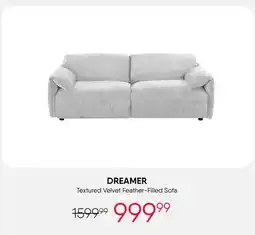 Meubles RD Dreamer - Textured Velvet Feather-Filled Sofa - Beige offer