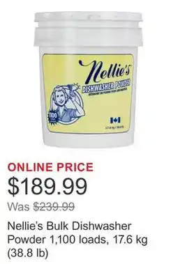 Costco Nellie's Bulk Dishwasher Powder 1,100 loads, 17.6 kg (38.8 lb) offer