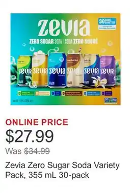Costco Zevia Zero Sugar Soda Variety Pack, 355 mL 30-pack offer