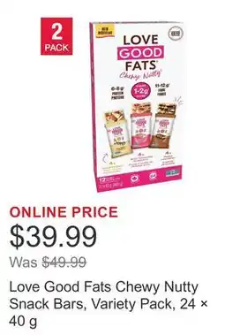 Costco Love Good Fats Chewy Nutty Snack Bars, Variety Pack, 24 × offer