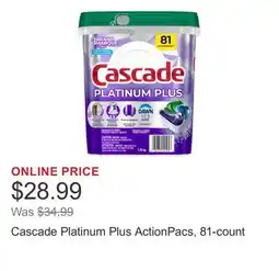 Costco Cascade Platinum Plus ActionPacs, 81-count offer