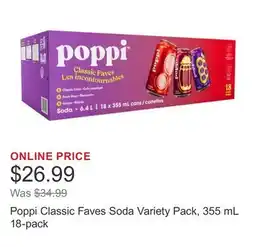 Costco Poppi Classic Faves Soda Variety Pack, 355 mL 18-pack offer
