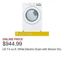Costco LG 7.4 cu ft. White Electric Dryer with Sensor Dry offer