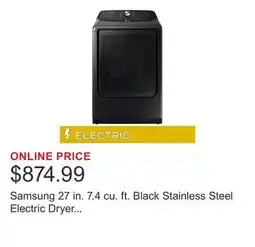 Costco Samsung 27 in. 7.4 cu. ft. Black Stainless Steel Electric Dryer with Steam Sanitize+ Technology offer