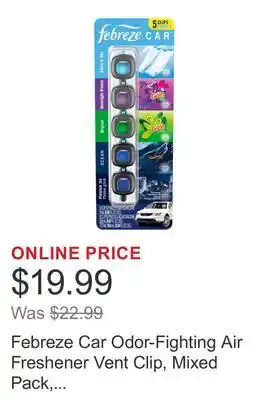 Costco Febreze Car Odor-Fighting Air Freshener Vent Clip, Mixed Pack, 2.2ml, 5 count offer