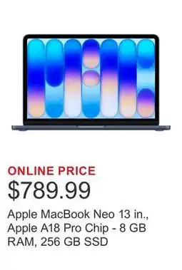 Costco Apple MacBook Neo 13 in., Apple A18 Pro Chip - 8 GB RAM, 256 GB SSD offer