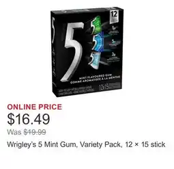 Costco Wrigley's 5 Mint Gum, Variety Pack, 12 × 15 stick offer