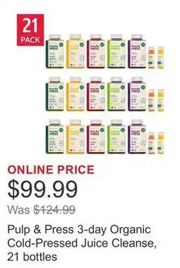 Costco Pulp & Press 3-day Organic Cold-Pressed Juice Cleanse, 21 bottles offer