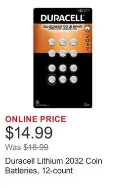 Costco Duracell Lithium 2032 Coin Batteries, 12-count offer