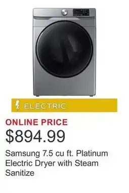 Costco Samsung 7.5 cu ft. Platinum Electric Dryer with Steam Sanitize offer