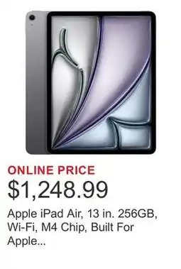Costco Apple iPad Air, 13 in. 256GB, Wi-Fi, M4 Chip, Built For Apple Intelligence offer