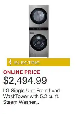 Costco LG Single Unit Front Load WashTower with 5.2 cu ft. Steam Washer and 7.4 cu ft. Electric Steam Dryer offer