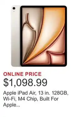 Costco Apple iPad Air, 13 in. 128GB, Wi-Fi, M4 Chip, Built For Apple Intelligence offer
