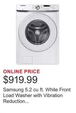 Costco Samsung 5.2 cu ft. White Front Load Washer with Vibration Reduction Technology offer