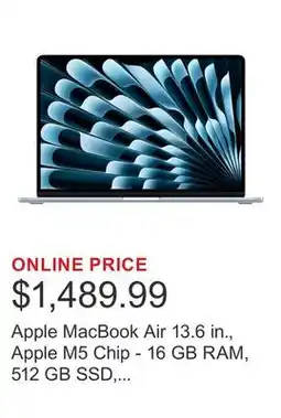 Costco Apple MacBook Air 13.6 in., Apple M5 Chip - 16 GB RAM, 512 GB SSD, Sky Blue offer