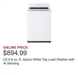 Costco LG 5.6 cu. ft. Alpine White Top Load Washer with AI Sensing offer