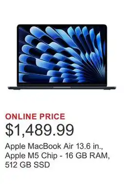 Costco Apple MacBook Air 13.6 in., Apple M5 Chip - 16 GB RAM, 512 GB SSD offer