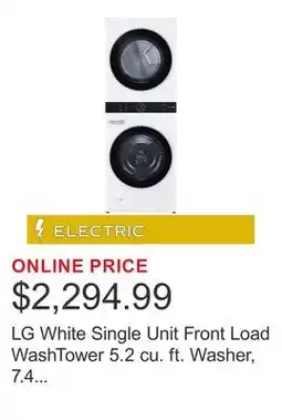 Costco LG White Single Unit Front Load WashTower 5.2 cu. ft. Washer, 7.4 cu. ft. Electric Dryer offer