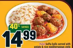 Marché Adonis Halal kafta balls served with potato & rice mediterranean style offer