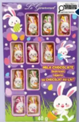 Familiprix LE GOURMET, Milk chocolate bunnies, 40 g or Milk chocolate eggs, 45 g offer
